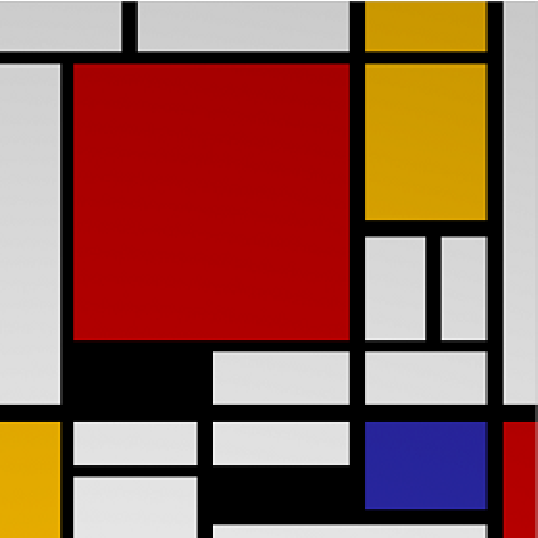 Piet Mondrian, Composition with Large Red Plane, Yellow, Black, Gray and Blue (1921) Piet Mondrian: Desarrolló el concepto de Neoplasticismo, con el que plasmaría un mensaje político basado en la igualdad y la unidad de la sociedad, (despreciando el individualismo); mediante un arte abstracto universal de estilo geométrico. 