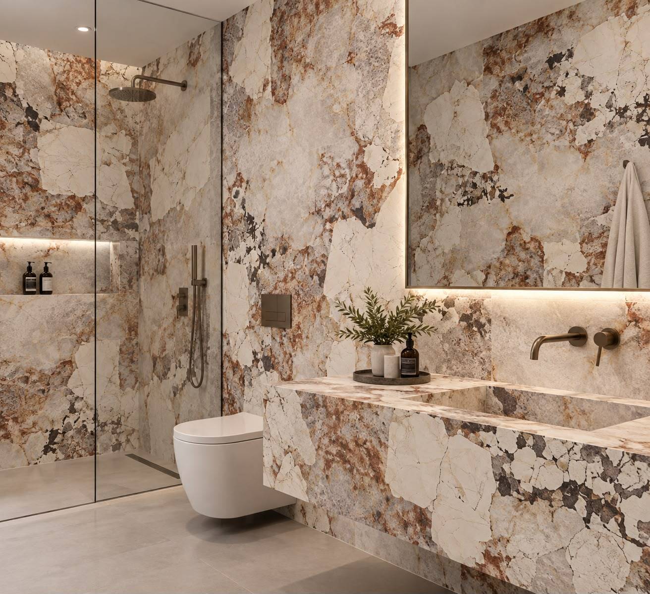 Porcelanato continuo para baños contemporáneos
